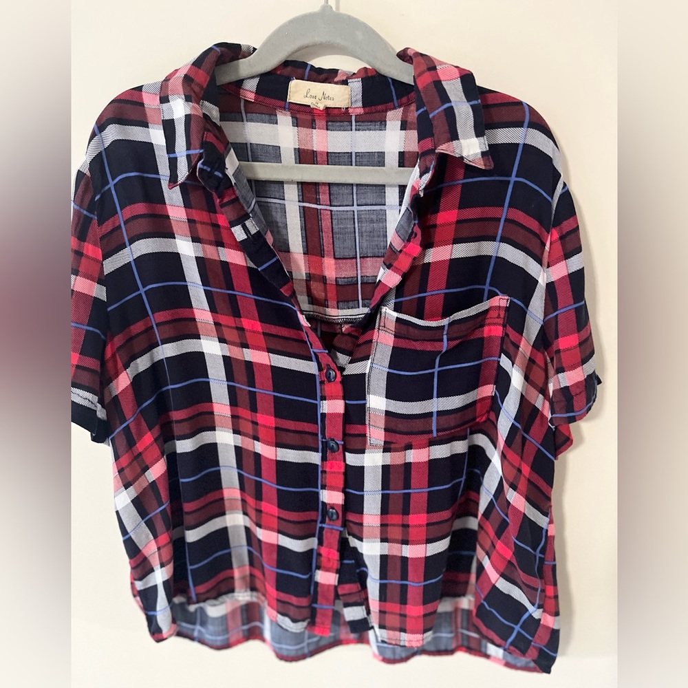 Love Notes Red Checkered Plaid Cropped Top Size Small